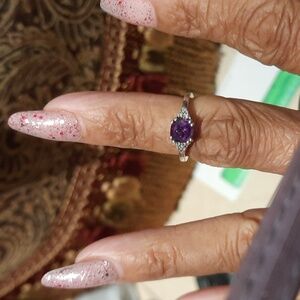 GENUINE SOLID STERLING SILVER DIAMOND AMETHYST Ring February Birthstone 4.75